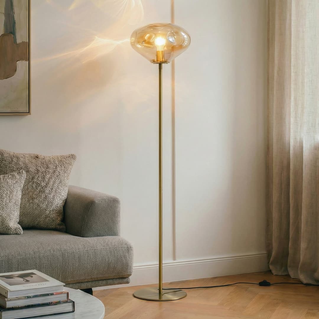 Lelia Stehleuchte Höhe 150 cm amber Glas Metall - Lindby - Esszimmer - Design - Einflammig