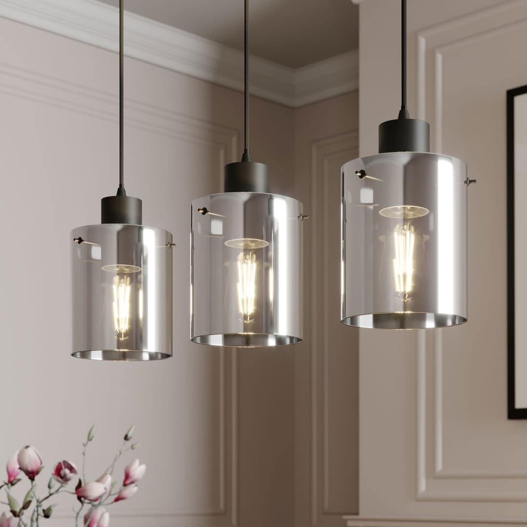 Kourtney 3 Pendelleuchte Black/Smoke - Lindby - Wohnzimmer - Modern - Glas - Mehrflammig
