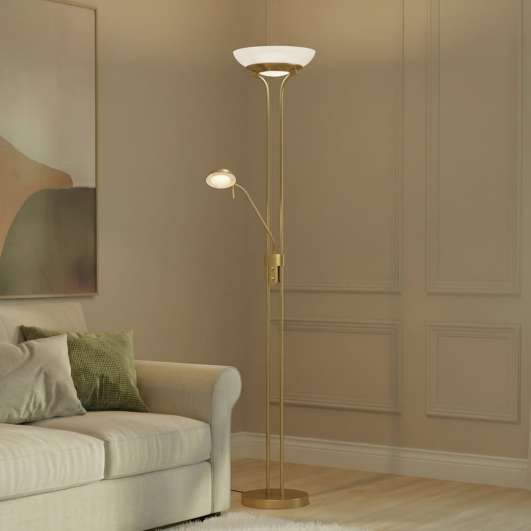 Yveta Stehleuchte Brass/White - Lindby - Wohnzimmer - Modern - Metall - Mehrflammig