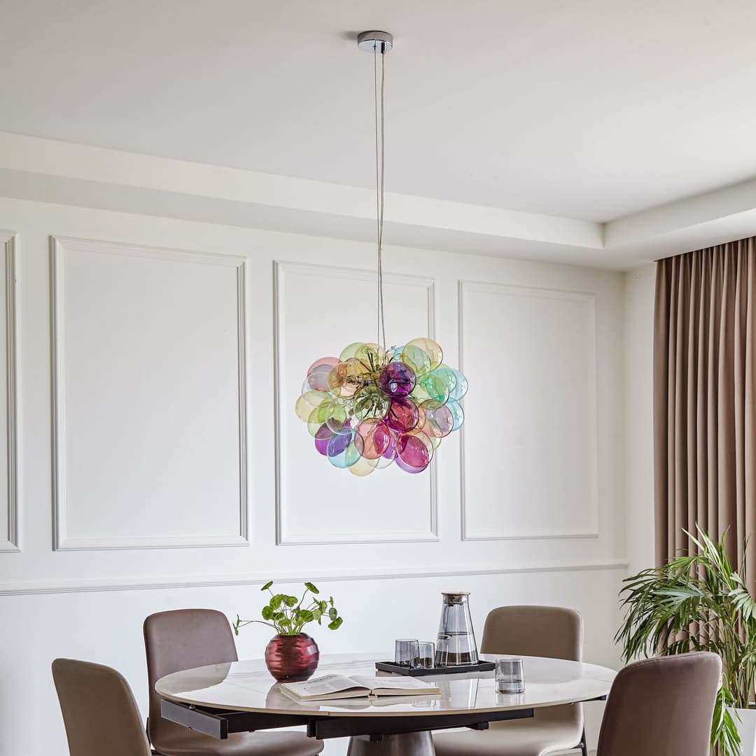 Lucande Hängeleuchte Diborah, Ø 50 cm, bunt, Glas, G9 - Wohnzimmer - Design - Gebündelt