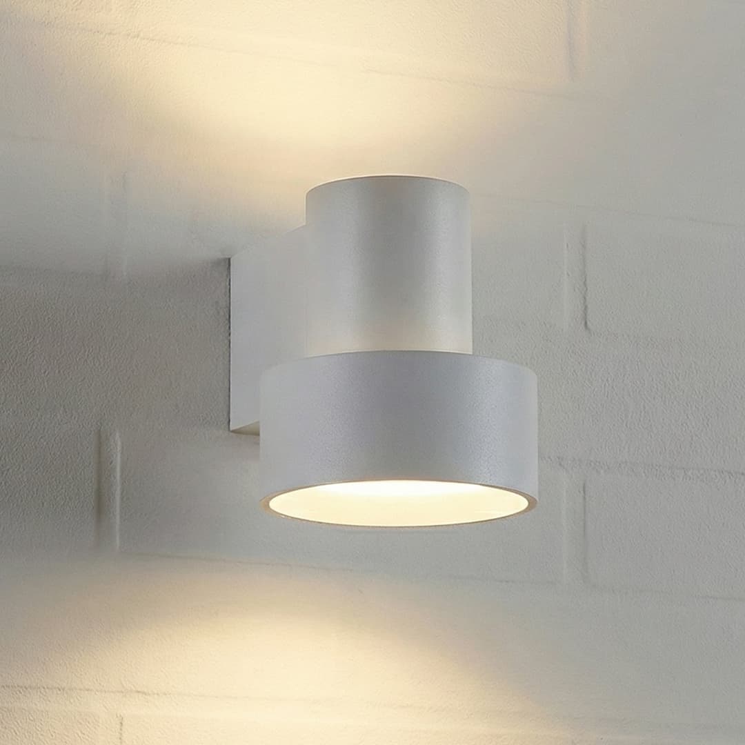 Elune LED-Außenwandlampe, hellgrau, IP44, up/down - Lucande - Modern - Aluminium - Einflammig