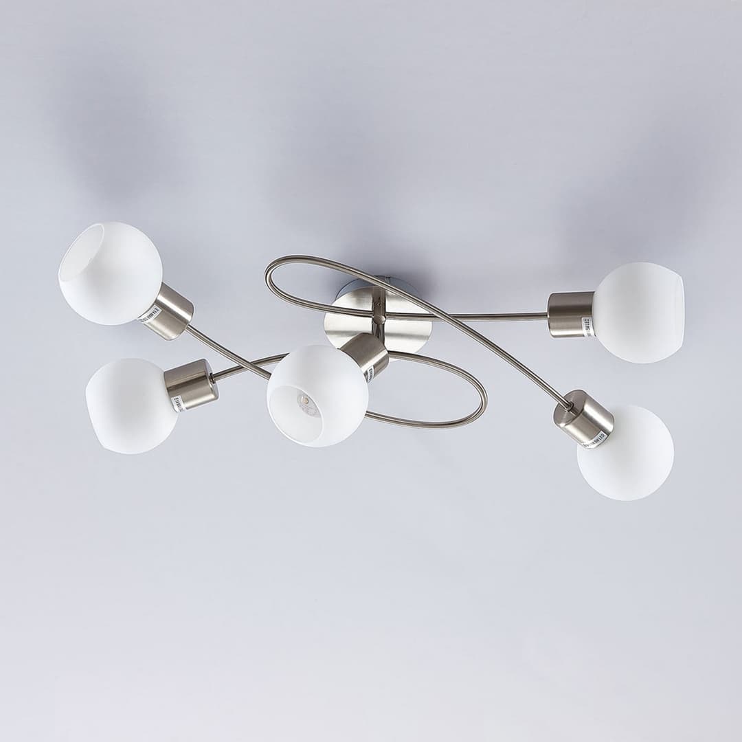 Elaina 5 Deckenleuchte Nickel - Lindby - Wohnzimmer - Modern - Metall - Mehrflammig