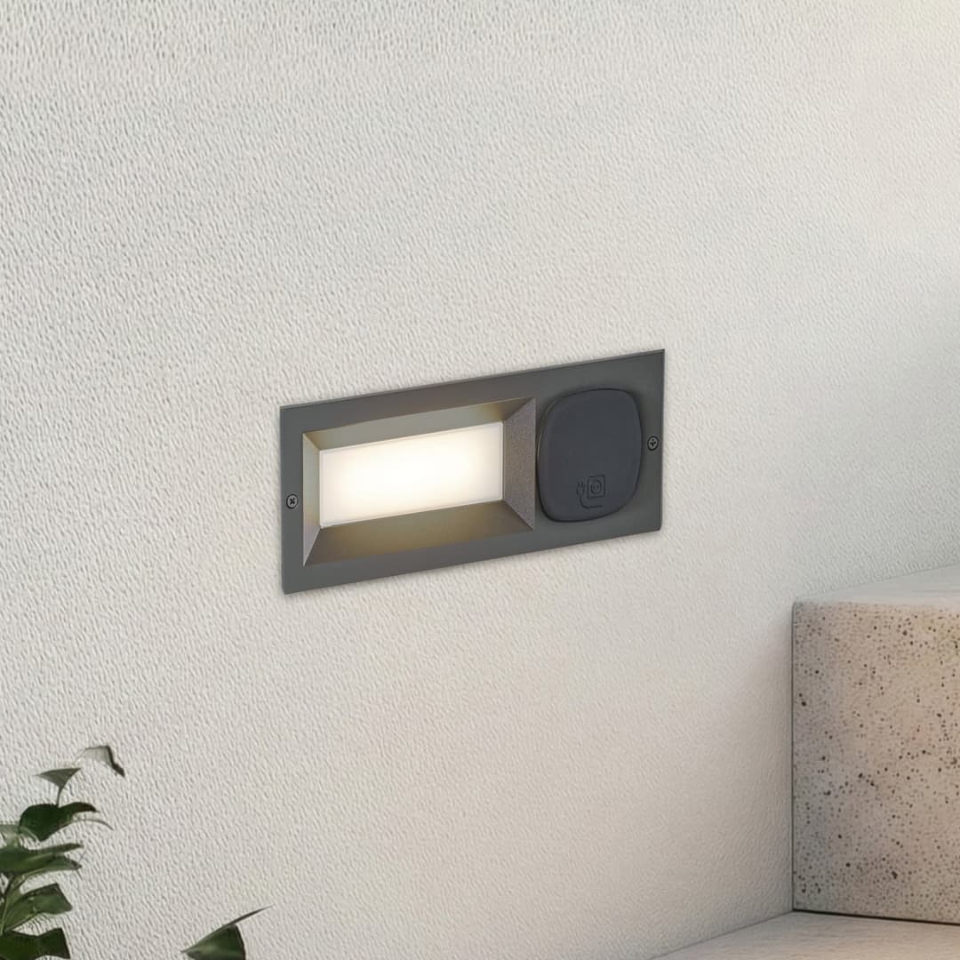 Lachlain LED-Wandeinbaulampe, Steckdose, anthrazit - Lucande - Balkon - Modern - Metall - Eckig