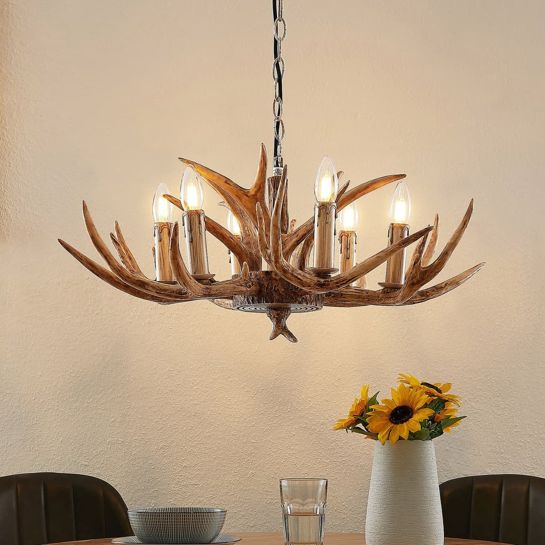 Tejask 6 Pendelleuchte Ø70 Brown - Lindby - Wohnzimmer - Landhaus / Rustikal - Kunststoff - Mehrflammig