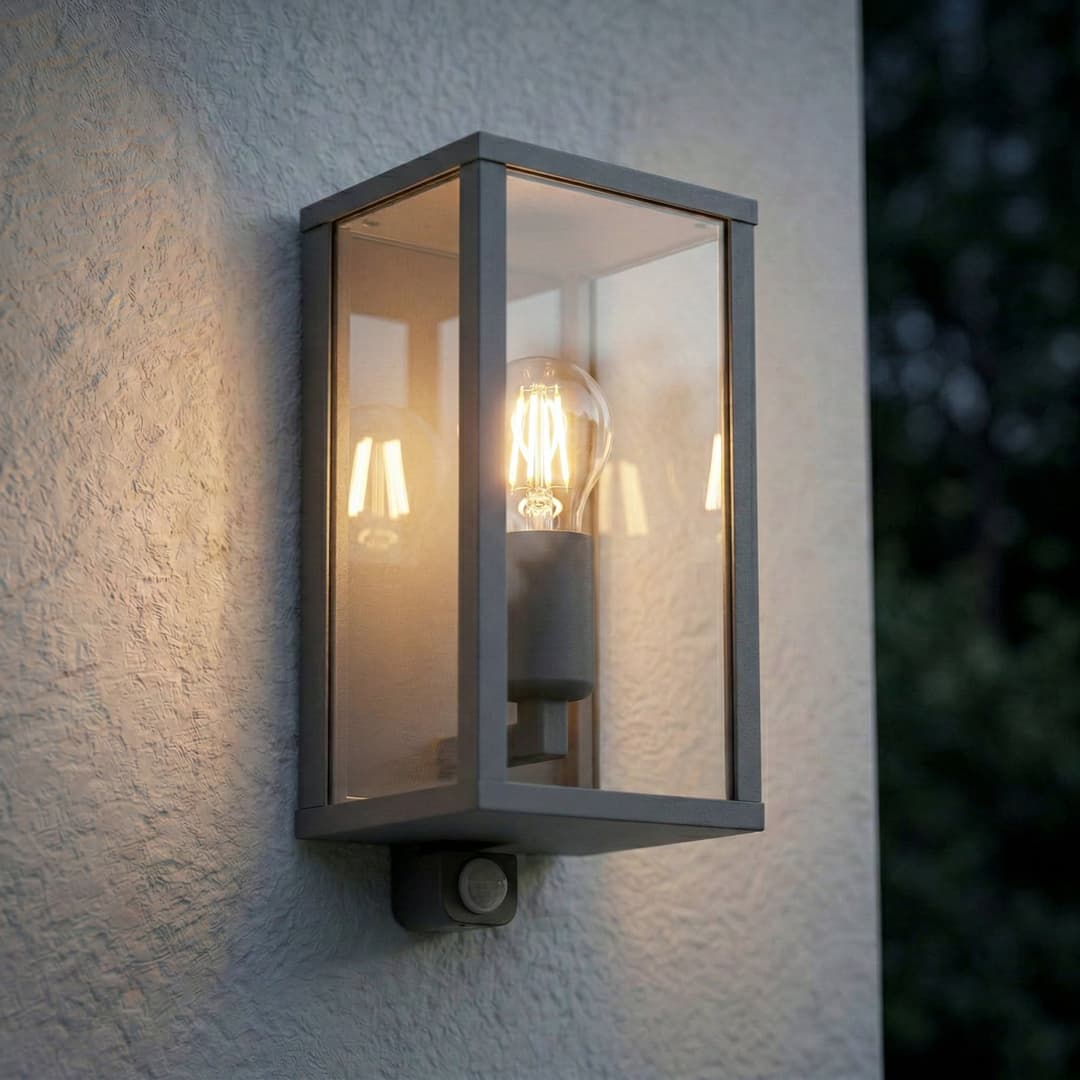 Peldar Außenwandlampe, 26 cm, anthrazit/klar, Sensor, IP44 - Lindby - Terrasse - Modern - Aluminium - Einflammig