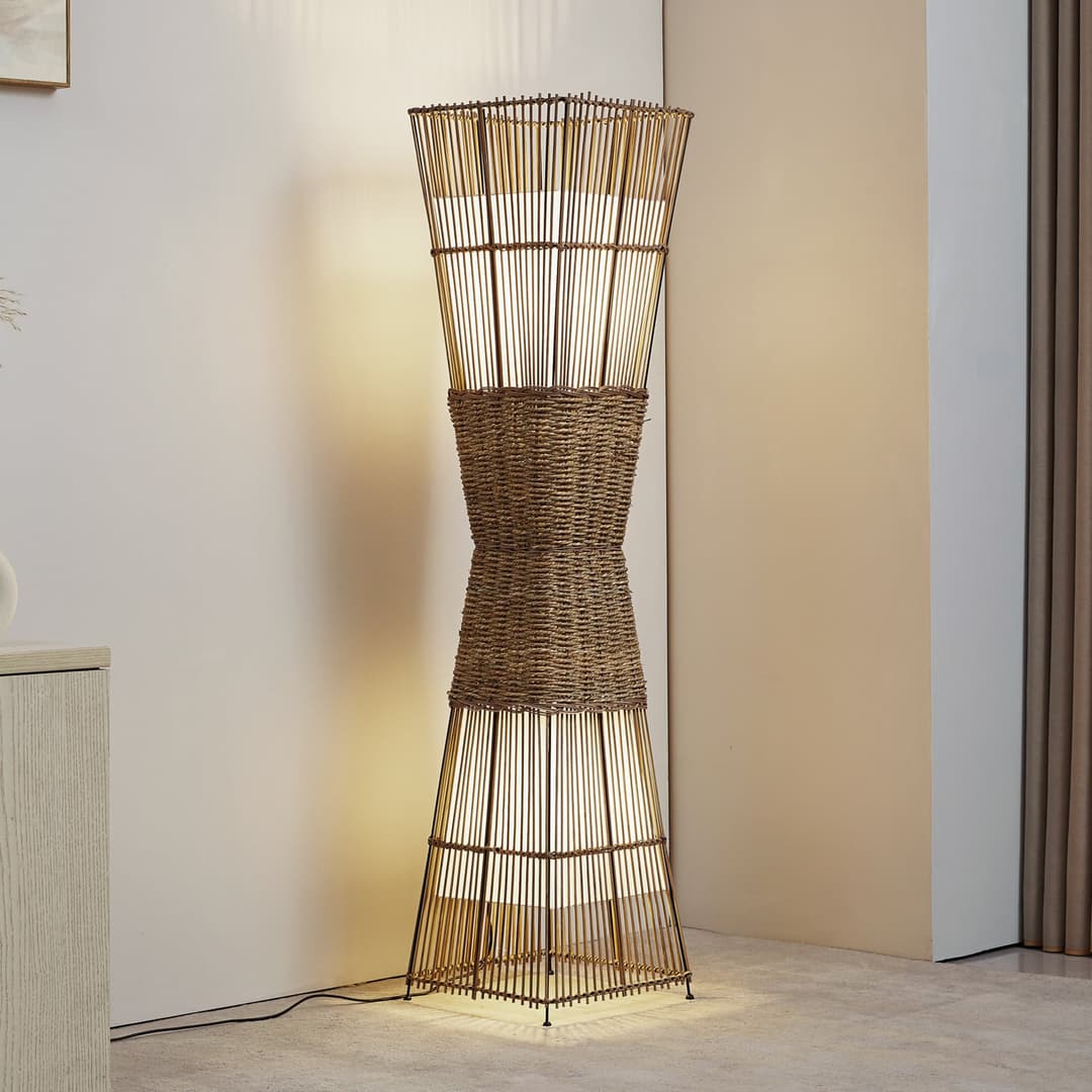 Jacinto Stehleuchte Natur - Lindby - Wohnzimmer - Boho - Bambus - Einflammig
