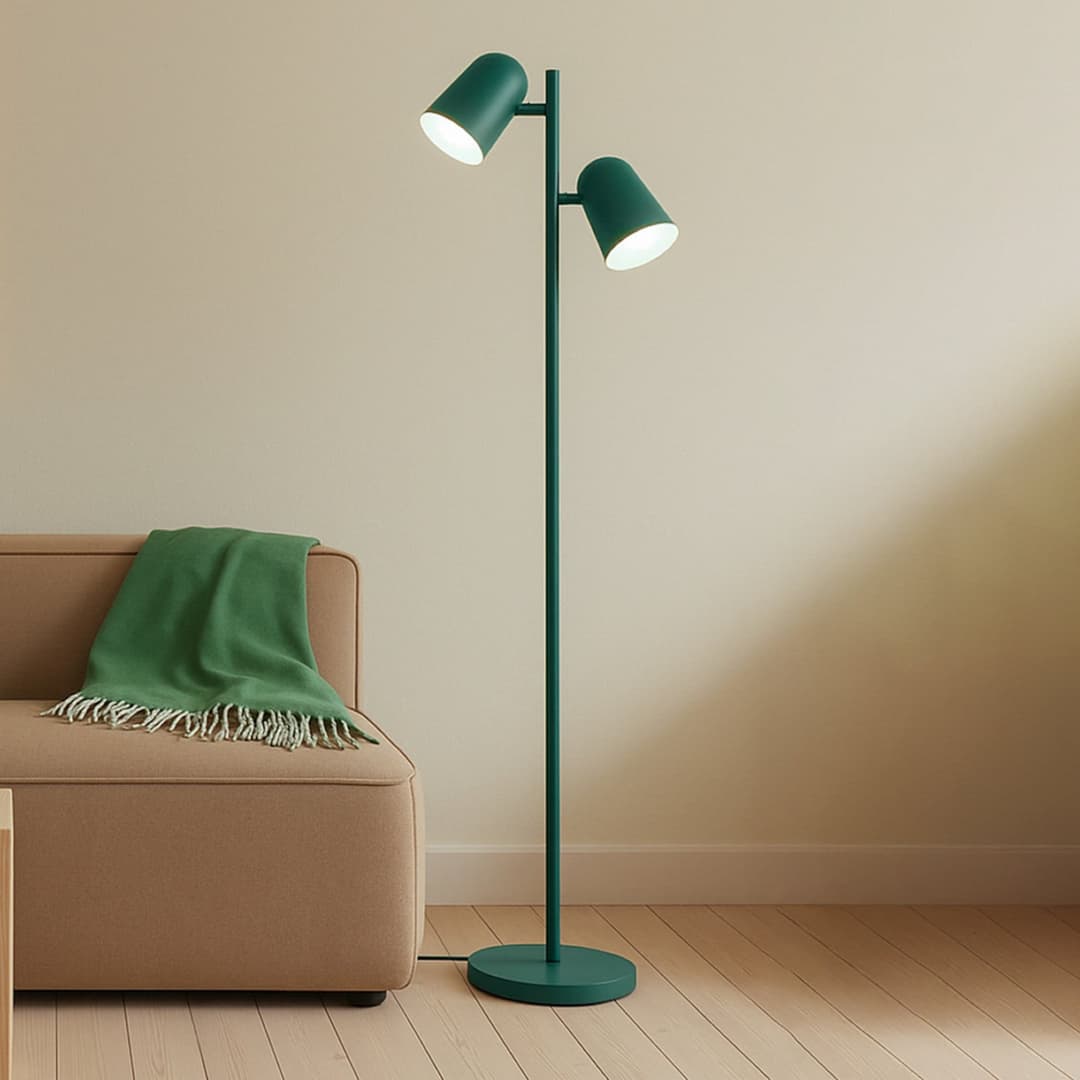Isara Stehlampe, grün,165 cm, 2-flg., Metall, E27 - Lindby - Wohnzimmer - Modern - Mit Schirm