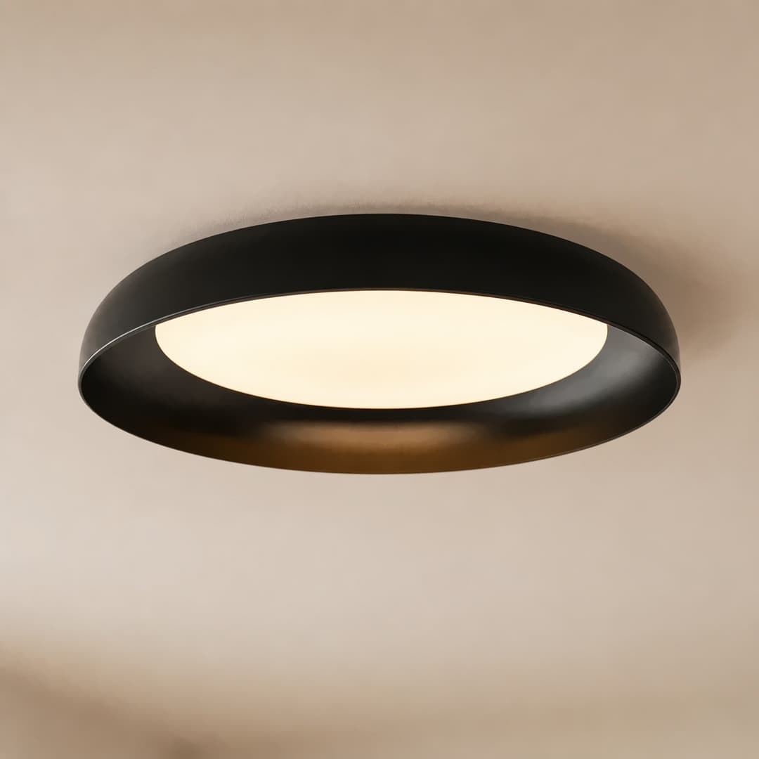Florie LED-Deckenleuchte, Metall, schwarz, Ø 40 cm - Lindby - Wohnzimmer - Modern - Kunststoff - Bündig