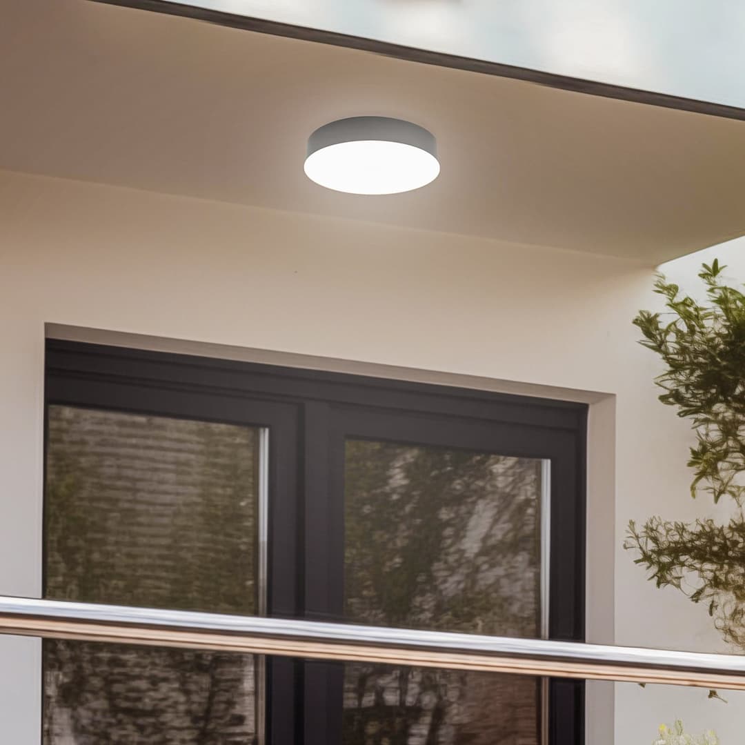 Lahja LED Außen Deckenleuchte IP65 Dark Grey - Lindby - Balkon - Modern - Kunststoff - Rund