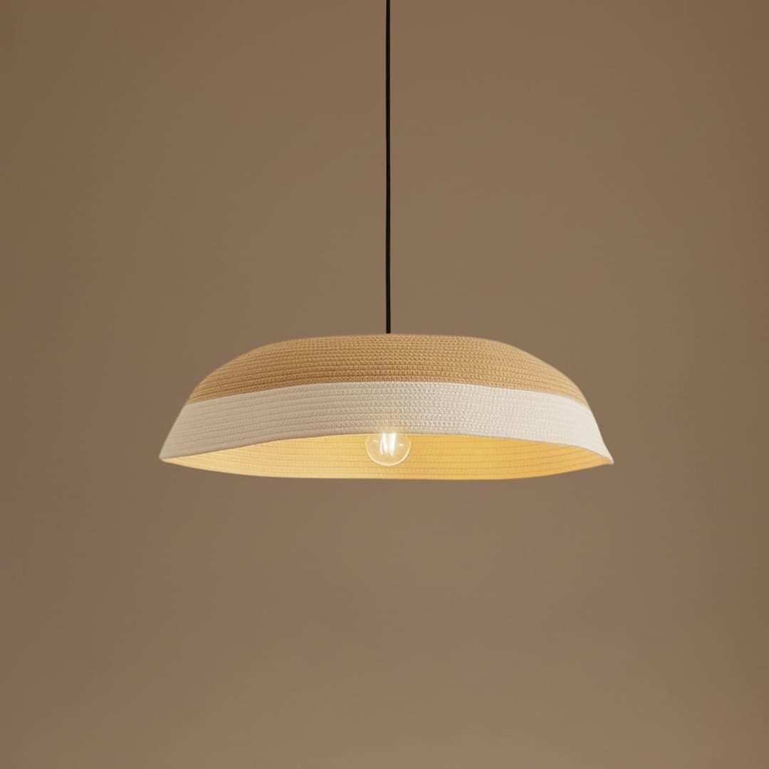 Caliva Hängeleuchte, Ø 60 cm, beige/weiß, Hanfseil - Lindby - Esszimmer - Modern - Stoff / Textil