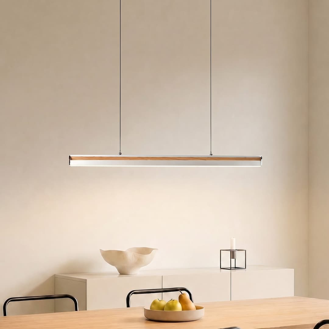 Lutana LED-Hängeleuchte 101 cm nickel/holz - Lucande - Esszimmer - Modern - Metall - Einflammig