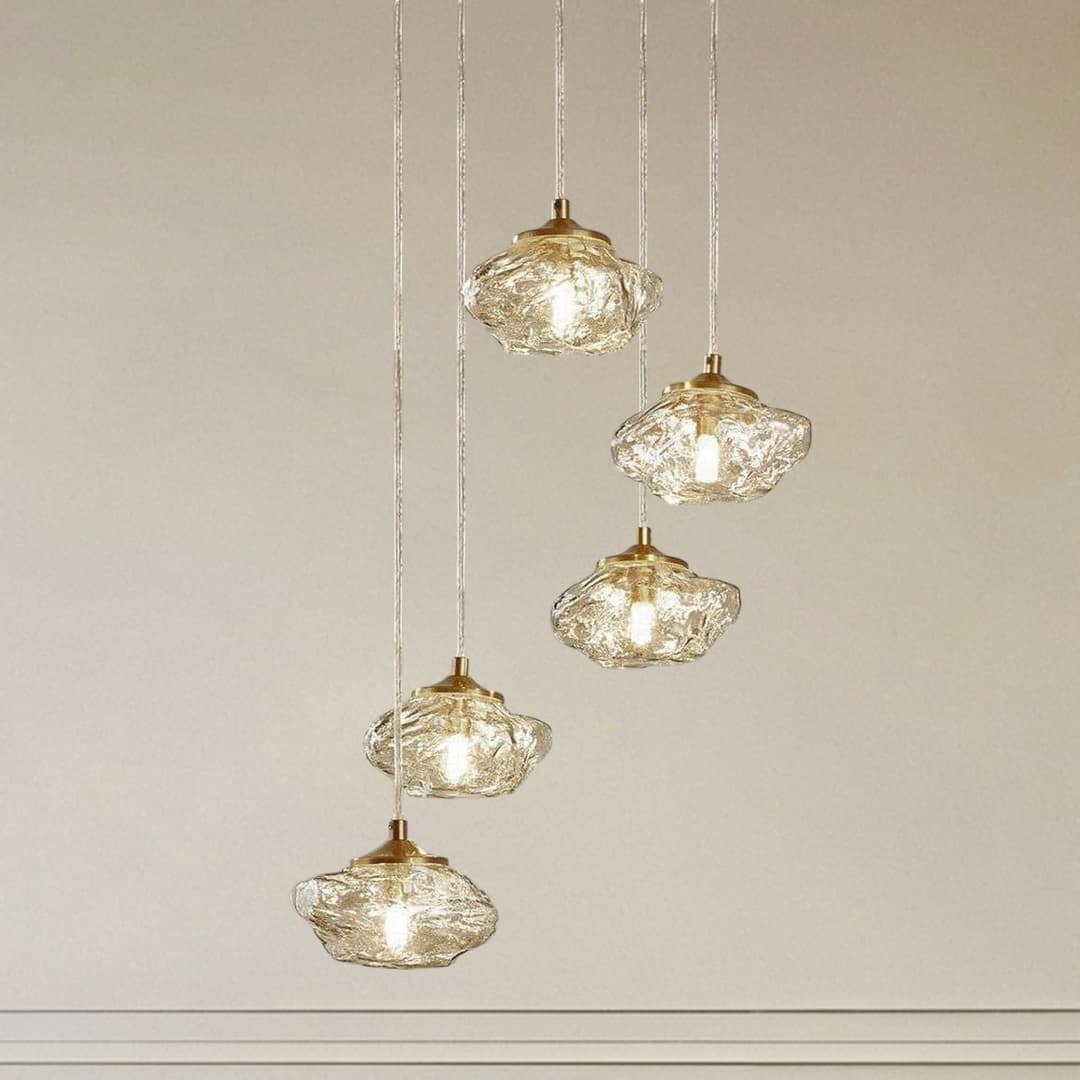 Piatra 5 Cluster Pendelleuchte Bernstein/Messing - Lindby - Wohnzimmer - Modern - Glas - Mehrflammig