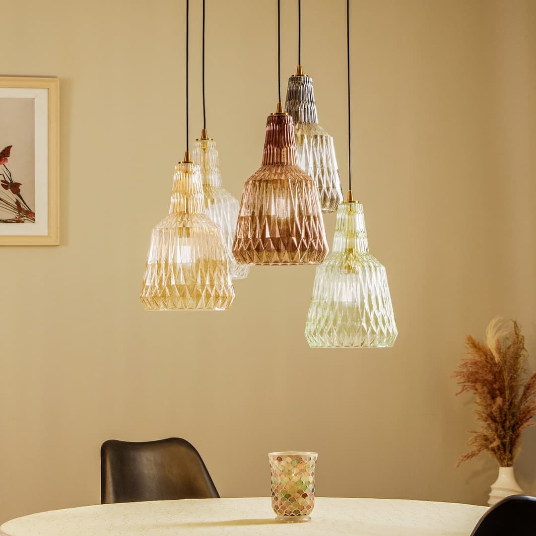 Belarion 5 Cluster Pendelleuchte Multi-Farbigen - Lindby - Wohnzimmer - Vintage - Glas - Mit Schirm