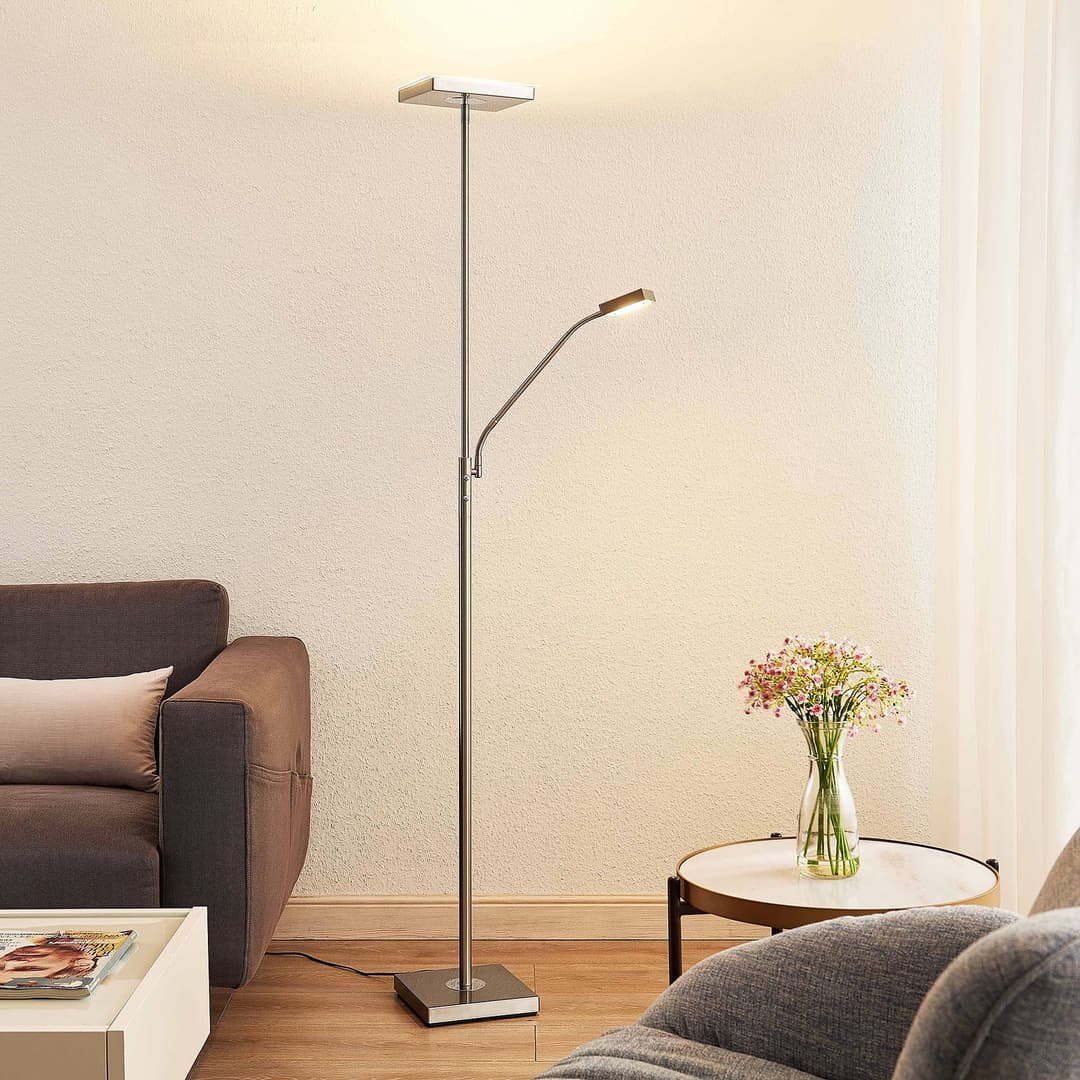 Sumani LED Stehleuchte Satin Nickel - Lindby - Wohnzimmer - Modern - Metall - Eckig
