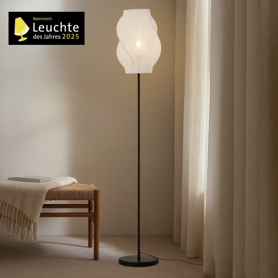 Tovina Stehleuchte 165 cm weiß Textil E27 - Lucande - Esszimmer - Skandinavisch - Stoff / Textil - Einflammig