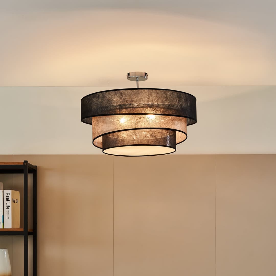 Lindby Deckenlampe Ayvira, schwarz/gold, Textil, 56 cm, E27 Ayvira - Wohnzimmer - Modern - Stoff / Textil - Mehrflammig
