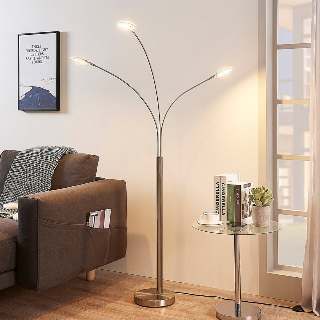 Anea 3 Stehleuchte Nickel/White - Lindby - Wohnzimmer - Modern - Metall - Mehrflammig