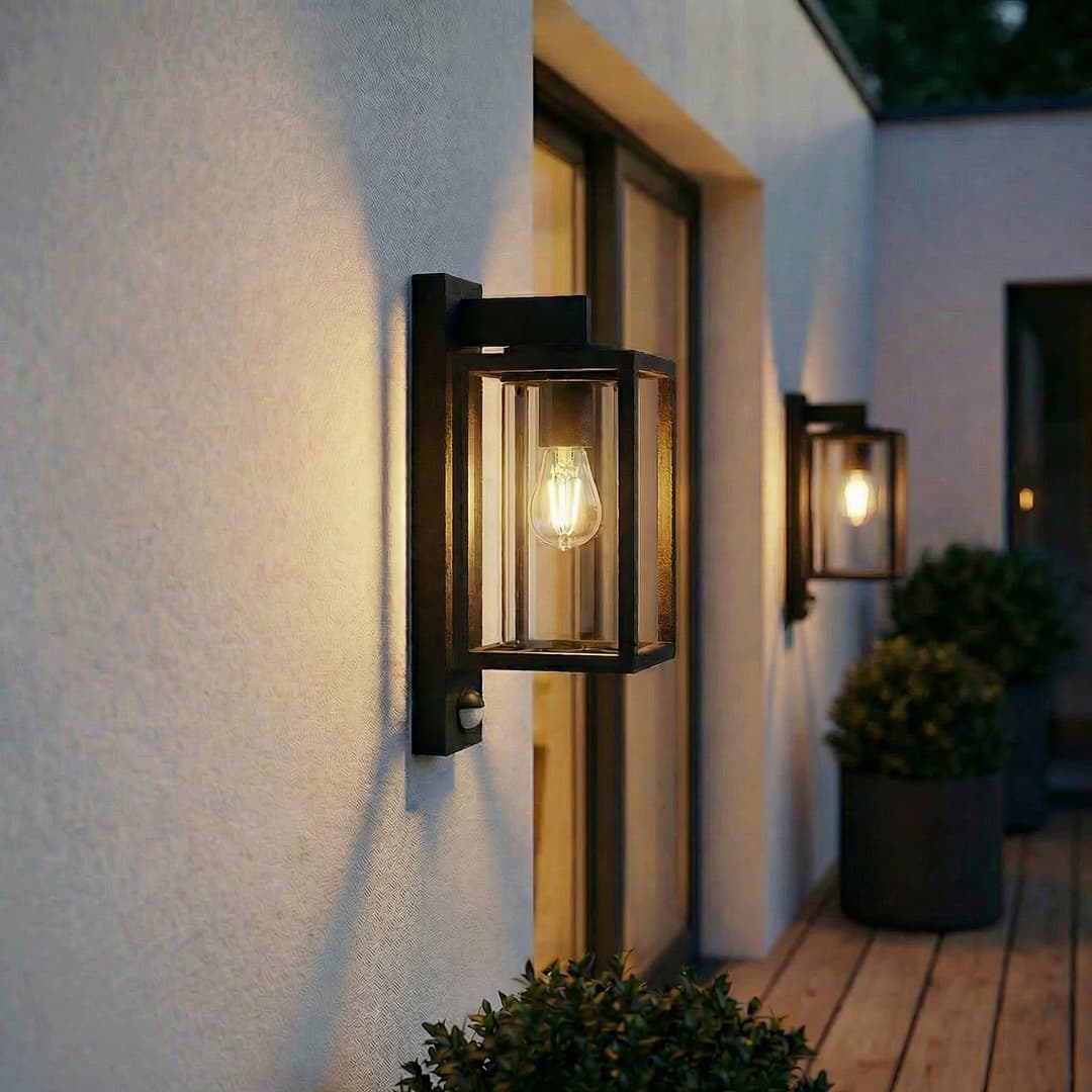 Lucande Außenwandlampe Ferda, 2er-Set, anthrazit Sensor IP44 - Terrasse - Modern - Aluminium - Einflammig