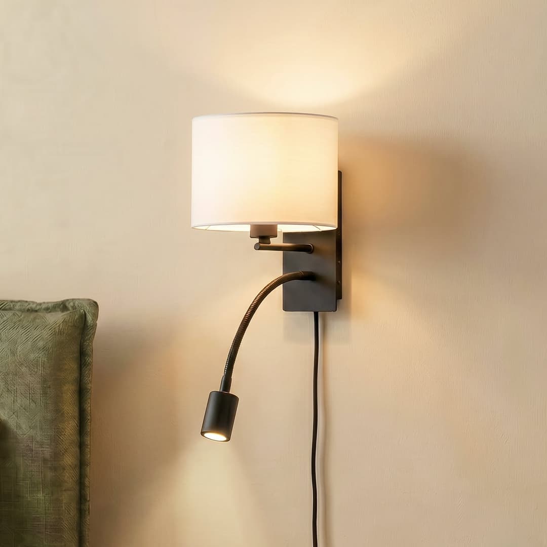 Florens Wandleuchte 23,5 cm LED-Leselampe schwarz - Lindby - Wohnzimmer - Modern - Stoff / Textil - Einflammig
