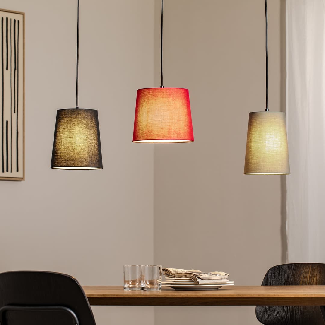 Amilia 3 Pendelleuchte Black/Red/Green - Lindby - Küche - Junges Wohnen - Stoff / Textil - Mehrflammig