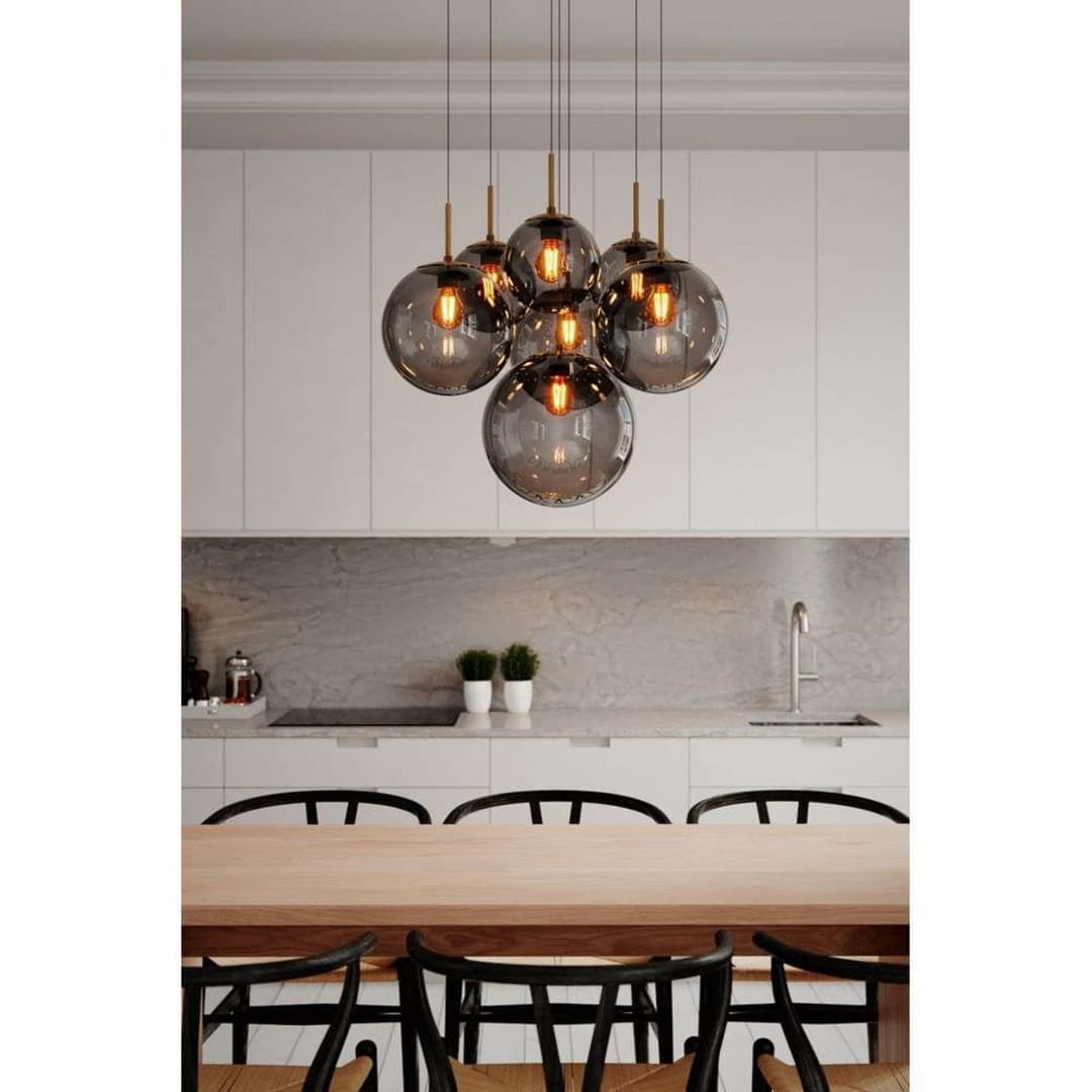 Laura Hängelampe, Ø 54 cm, 7-flg., rauchgrau - By Rydéns - Wohnzimmer - Modern - Glas - Mehrflammig
