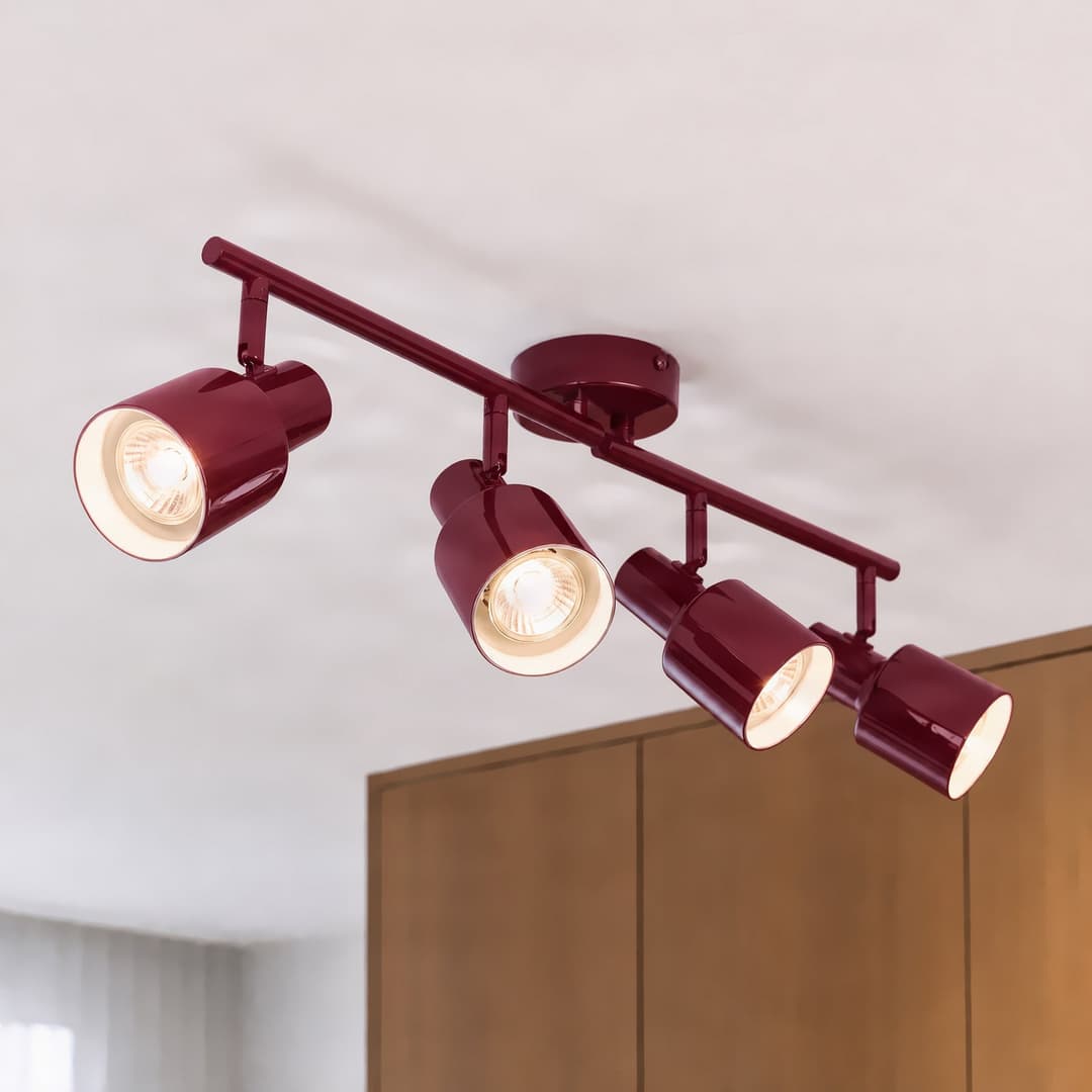 Ovelia Deckenstrahler, 4-flg., 80 cm, dunkelrot, E27 - Lindby - Wohnzimmer - Modern - Metall - Mehrflammig