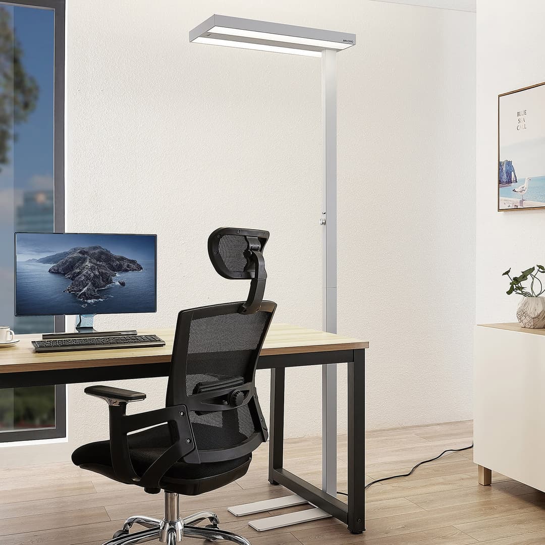 Logan Stehleuchte Weiß dimmbar Sensor - Arcchio Logan Pro - Arbeitszimmer / Büro - Modern - Aluminium - Eckig