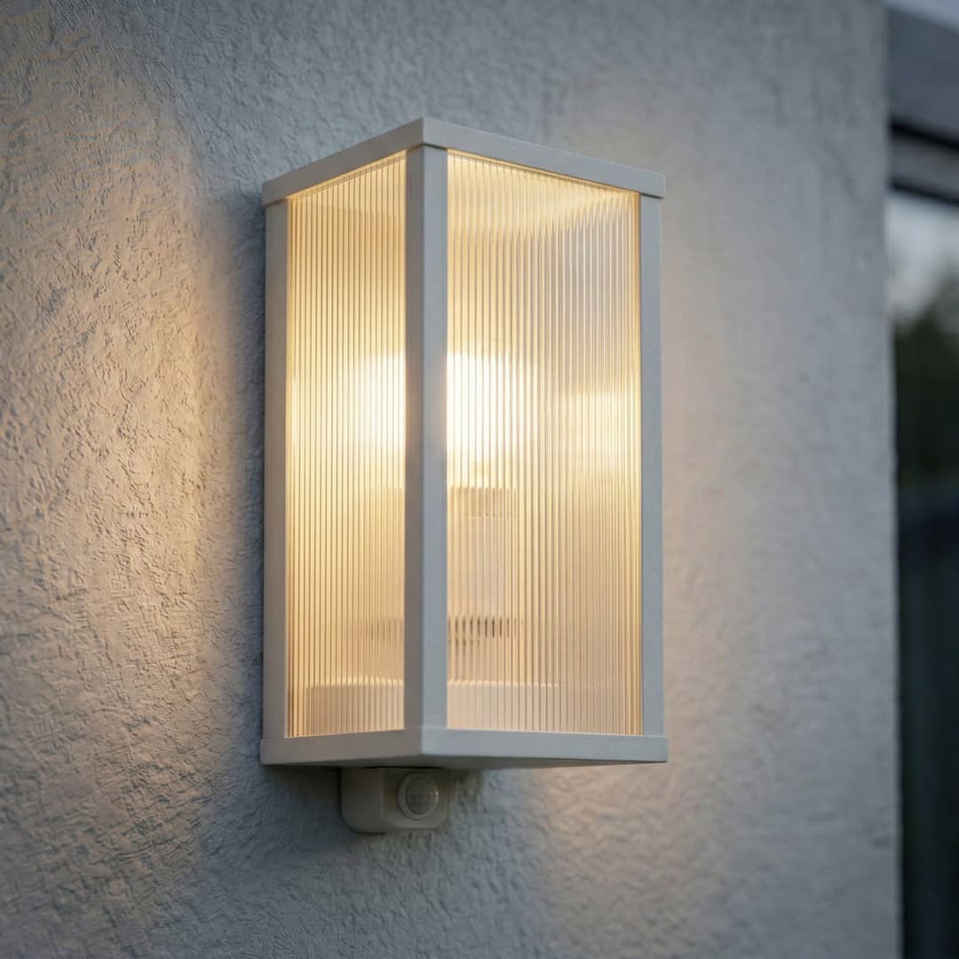 Peldar Außenwandlampe, 26 cm, grau/geriffelt, Sensor, IP44 - Lindby - Terrasse - Modern - Aluminium - Einflammig