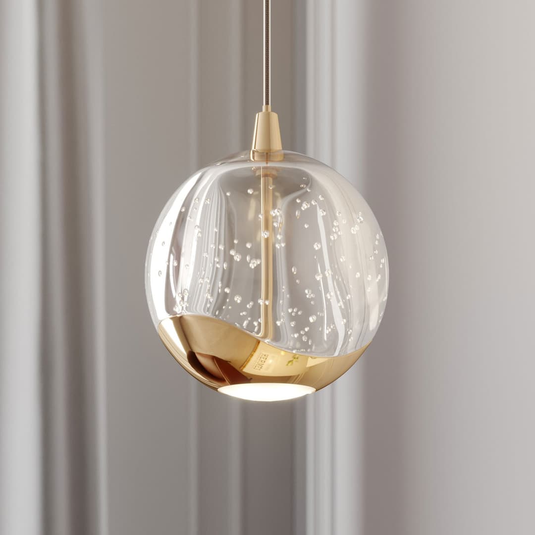Hayley 1 Pendelleuchte Ø9 Clear/Gold - Lucande - Wohnzimmer - Modern - Glas - Einflammig