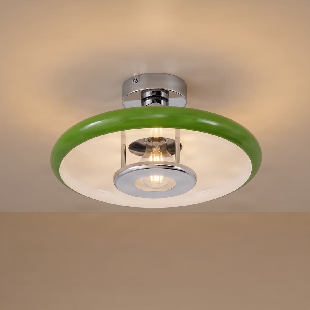 Branford Deckenlampe, Retro, Ø 35 cm, grün, Metall - Lindby - Wohnzimmer - Vintage - Einflammig