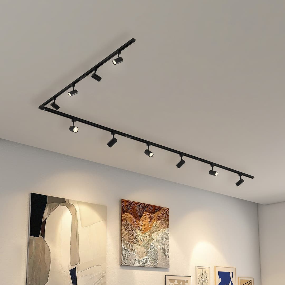Lindby 1-Phasen-Schienensystem Linaro, GU10, 10-flg. schwarz - Flurbereich - Modern - Kunststoff - Mehrflammig