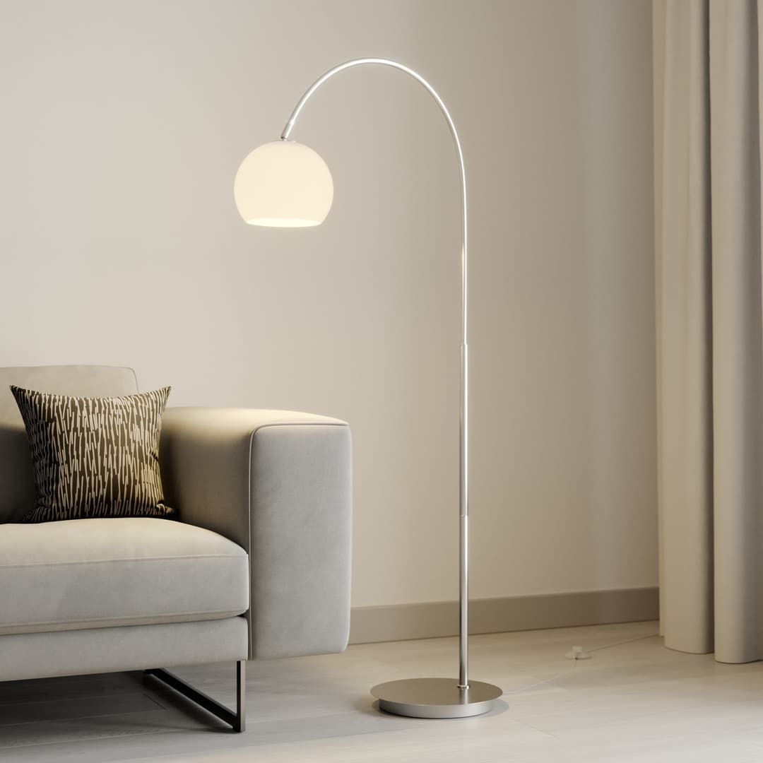 Cynthia Stehleuchte Opal/Nickel - Lindby - Wohnzimmer - Modern - Glas - Einflammig