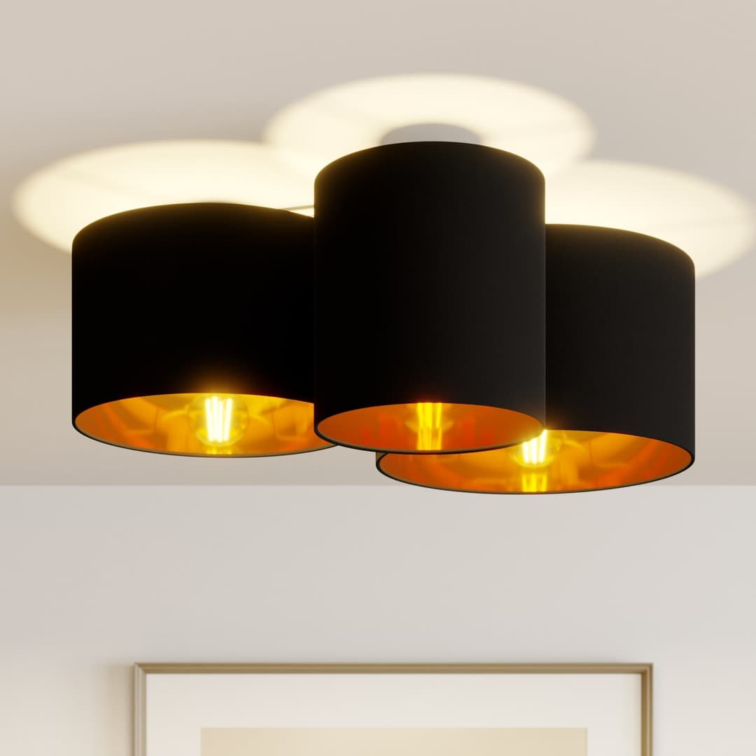 Laurenz Deckenleuchte Black/Gold - Lindby - Wohnzimmer - Modern - Stoff / Textil - Mehrflammig