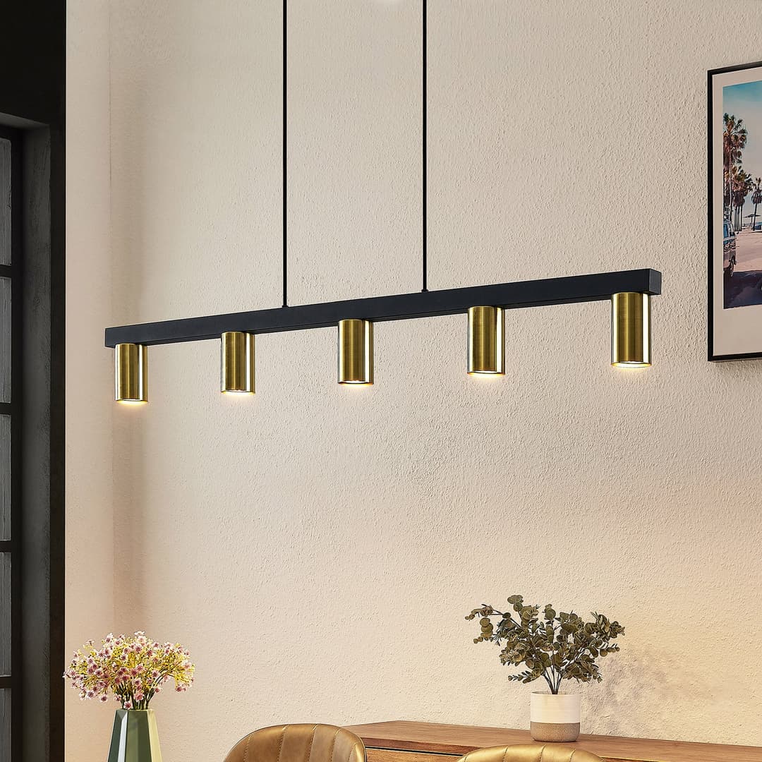 Baliko 5 Pendelleuchte Black/Brass - Lindby - Wohnzimmer - Modern - Metall - Mehrflammig