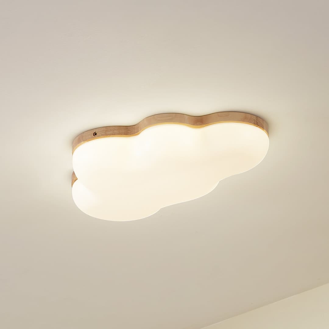 Pilvi LED Deckenleuchte Weiß/Holz - Lindby - Wohnzimmer - Modern - Kunststoff - Rund