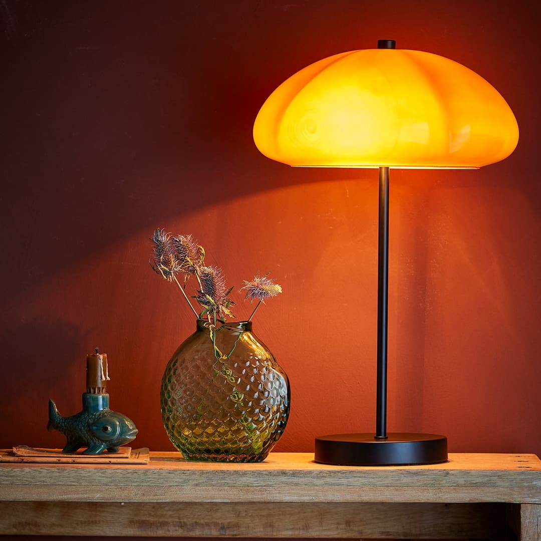 Kinoko Tischleuchte, Glas, gelb - BLOOMINGVILLE - Wohnzimmer - Einflammig