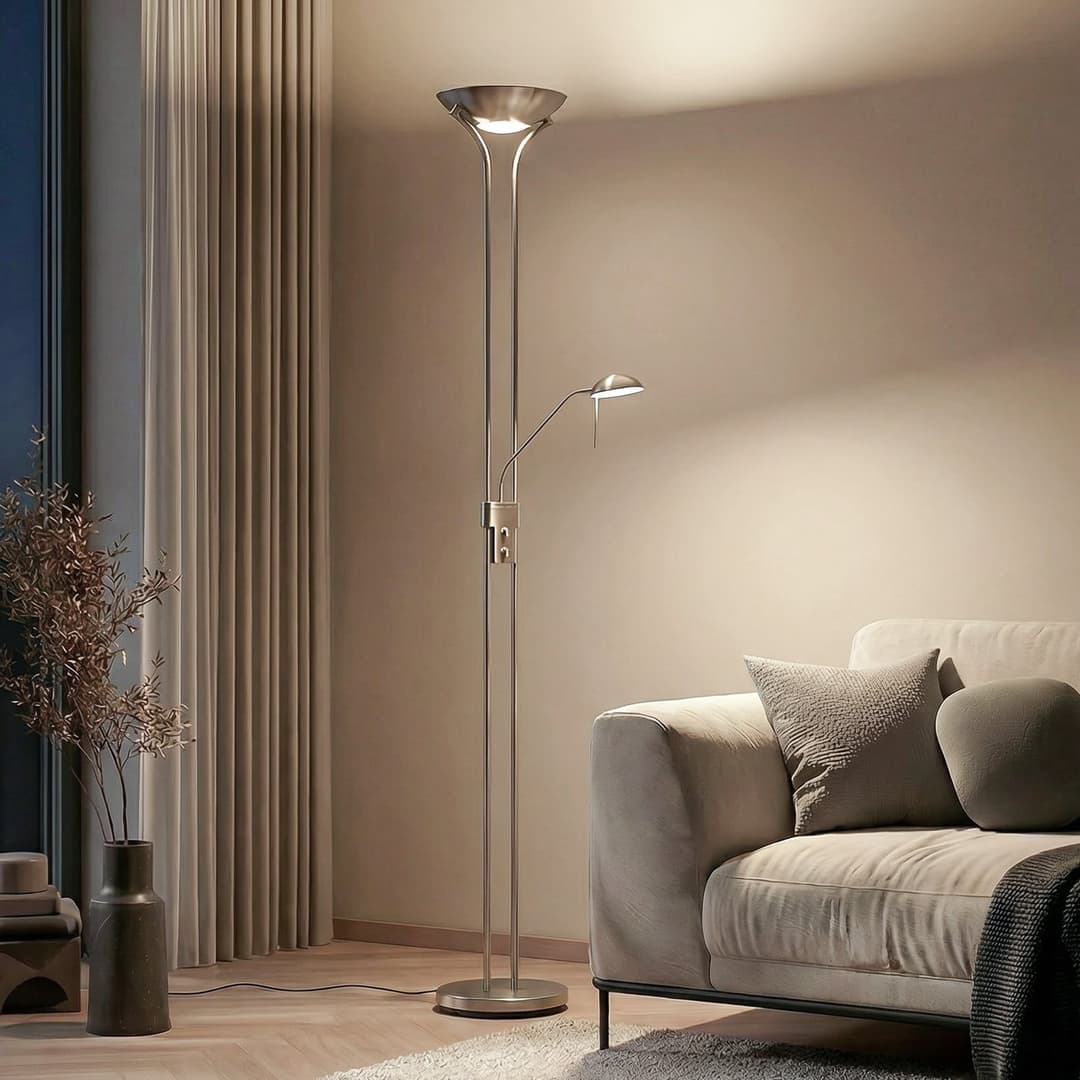 Josefin LED Stehleuchte Nickel - Lindby - Wohnzimmer - Modern - Metall - Rund