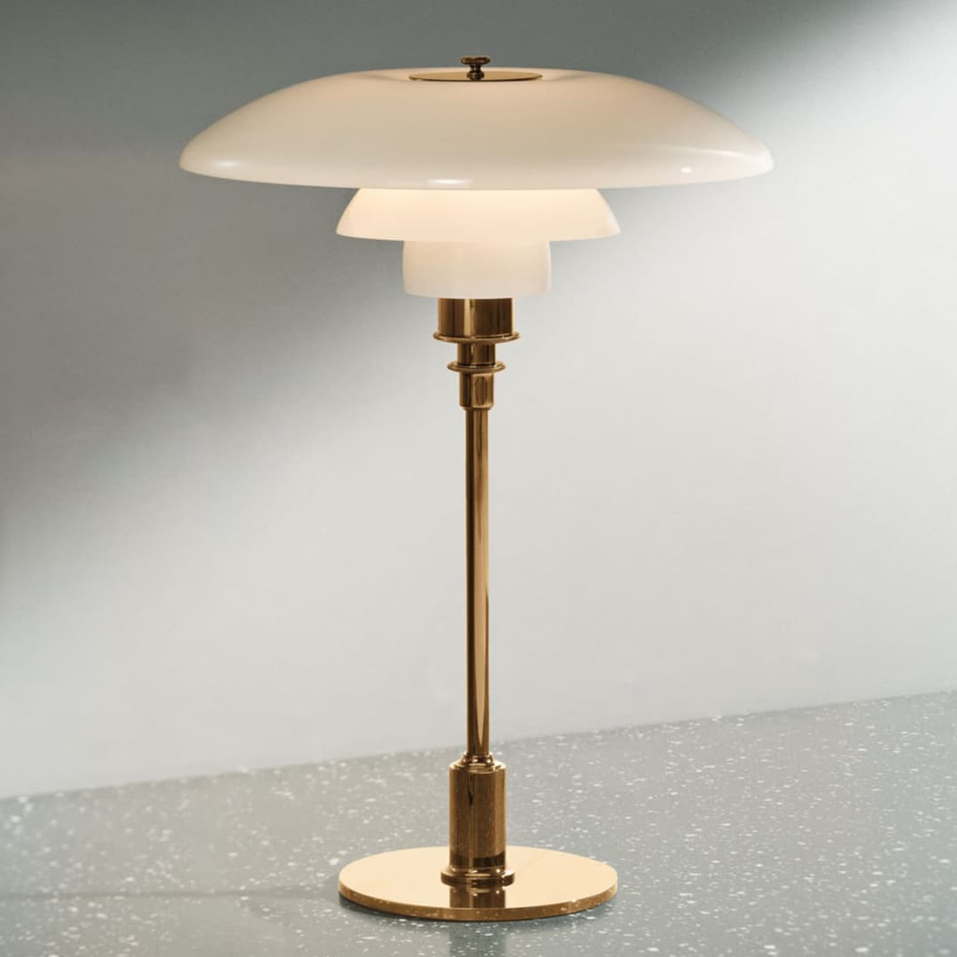 PH 3/2 Tischleuchte, messing - Louis Poulsen - Wohnzimmer - Design - Metall - Mit Schirm