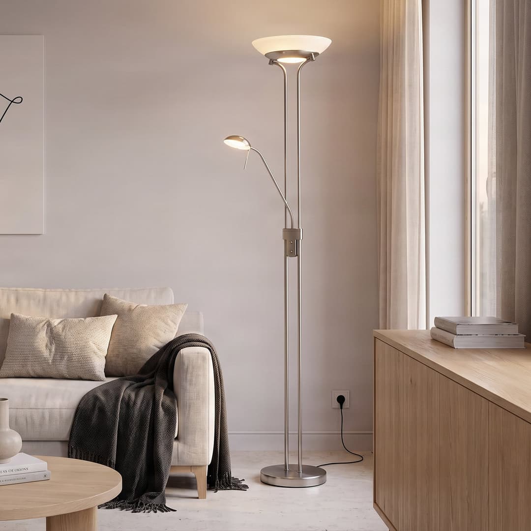 Yveta Stehleuchte Nickel/White - Lindby - Wohnzimmer - Modern - Metall - Mehrflammig