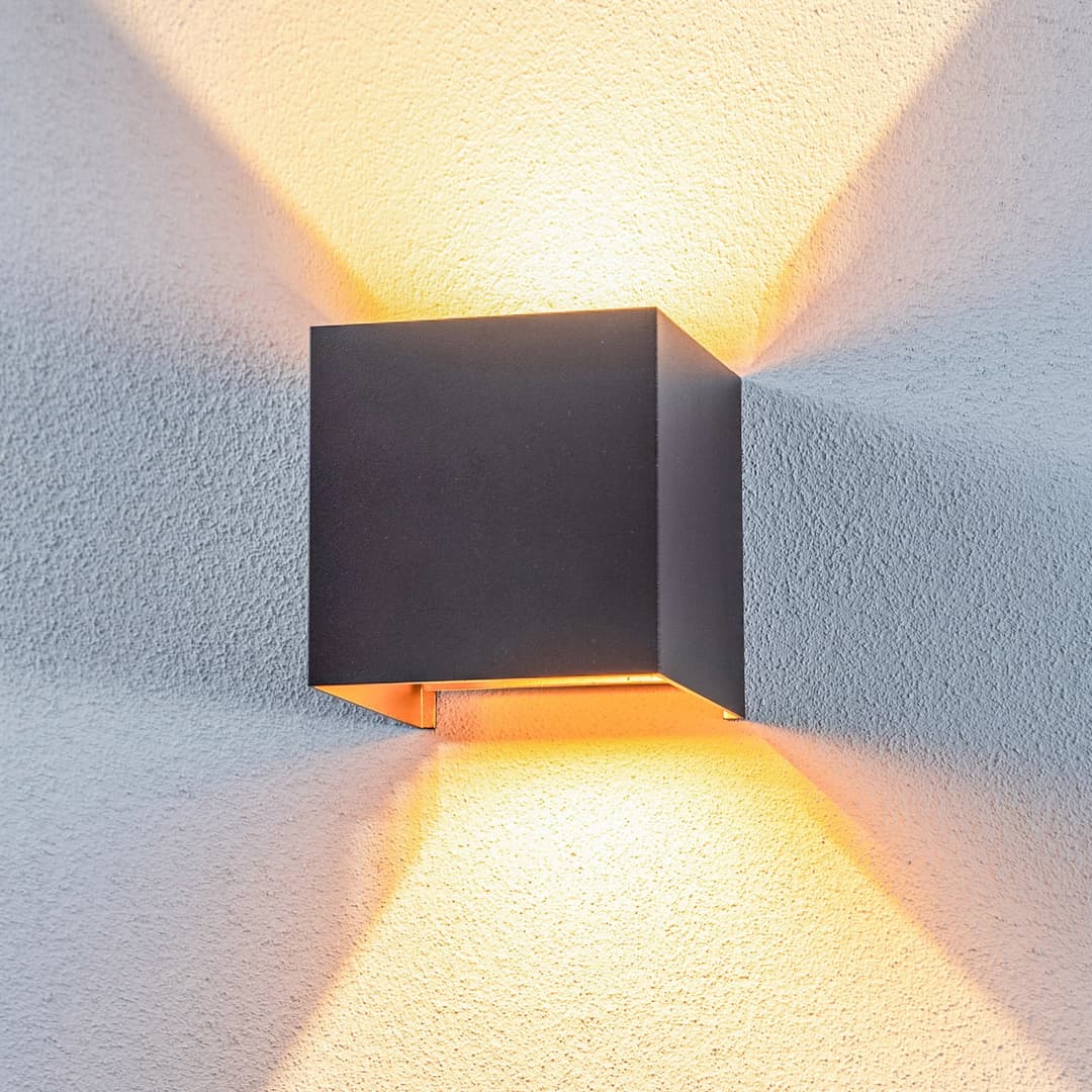 Nivar Square LED Außenwandleuchte Black/Gold - Lindby - Balkon - Modern - Metall - Eckig