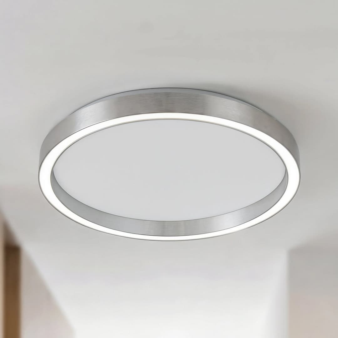 Rotundo LED-Deckenleuchte, alu gebürstet, dimmbar, Ø 40 cm - Lucande - Wohnzimmer - Modern - Kunststoff - Einflammig