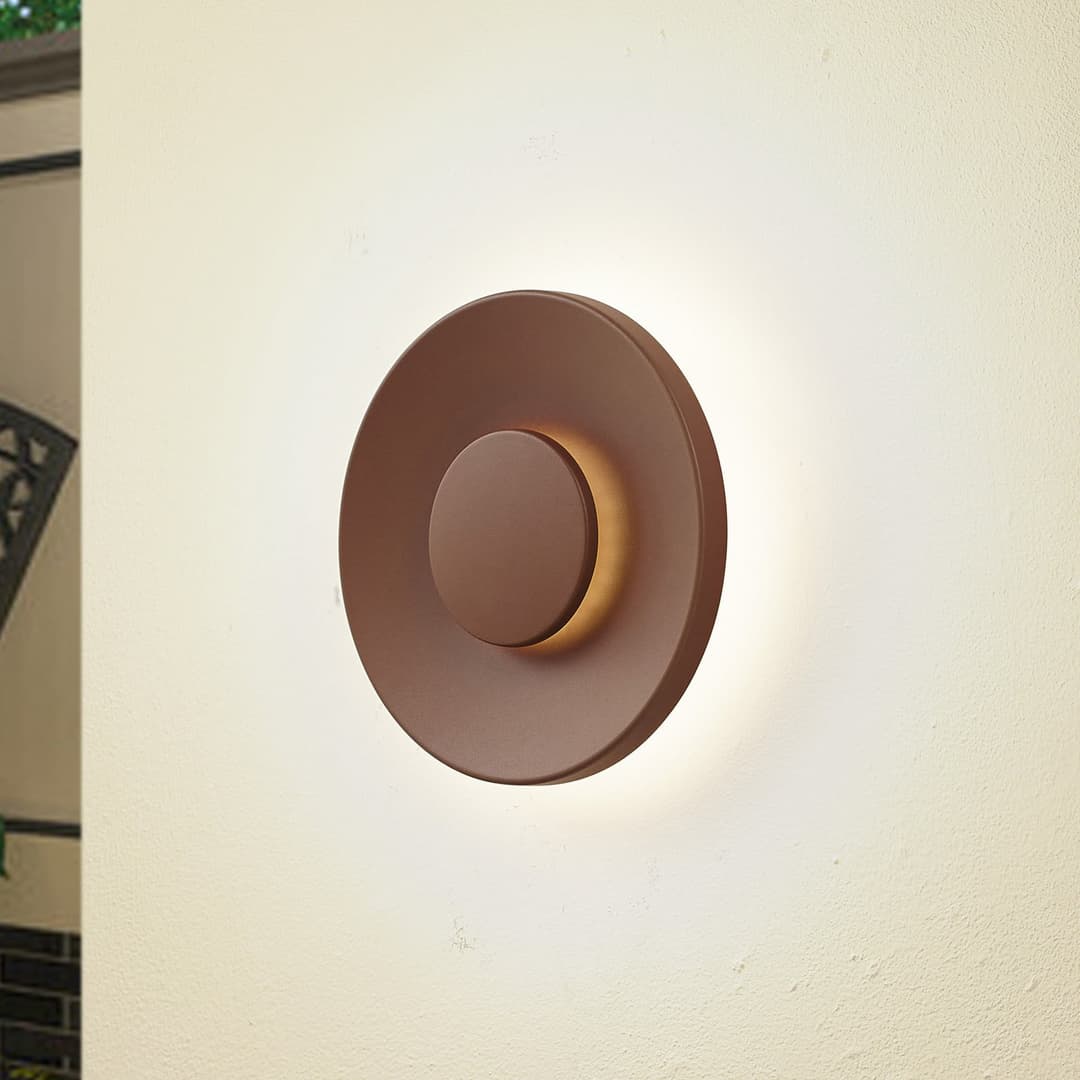 Kayana LED-Außenwandleuchte, rostfarben, Alu, 24cm - Lucande - Terrasse - Modern - Aluminium - Rund