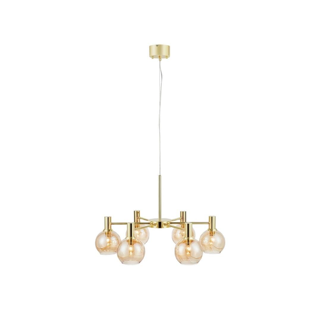 Ambra Hängeleuchte, messing/amber, Glas, Ø 75 cm - Markslöjd - Wohnzimmer - Metall - Mehrflammig