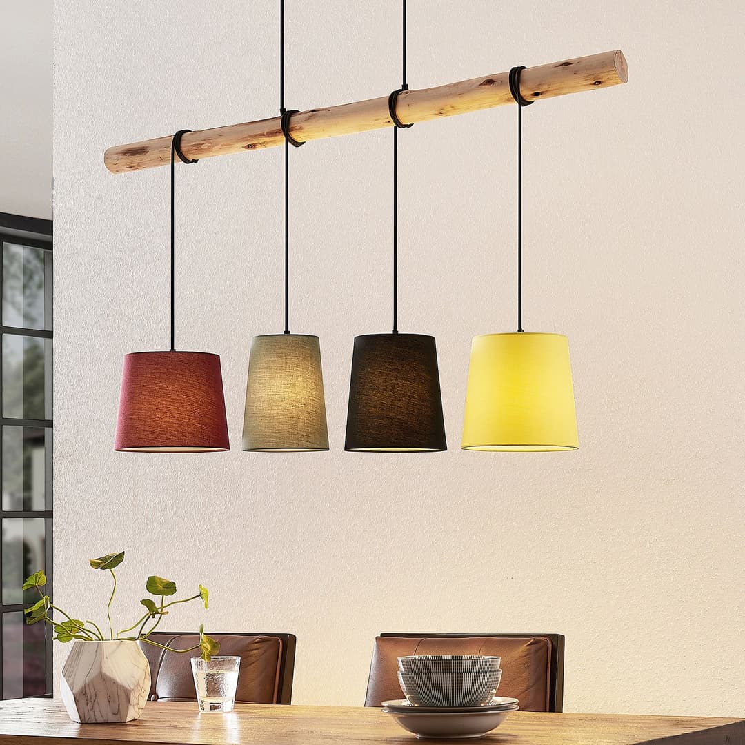 Moskau 4 Pendelleuchte Red/Grey/Black/Yellow - Lindby - Wohnzimmer - Modern - Holz - Mehrflammig