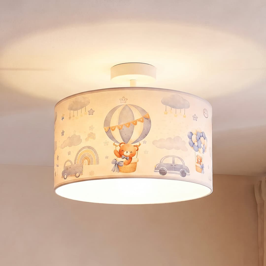 Kids Print Deckenlampe hellblau/weiß Ø35 cm, Textil - Duolla - Kinderzimmer - Stoff / Textil - Einflammig