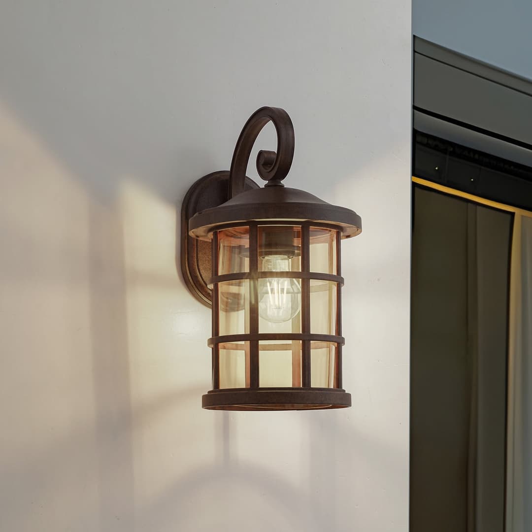 Ankea Außenwandlampe, 37 cm, E27, rost/amber, IP23 - Lindby - Terrasse - Antik - Kunststoff - Einflammig