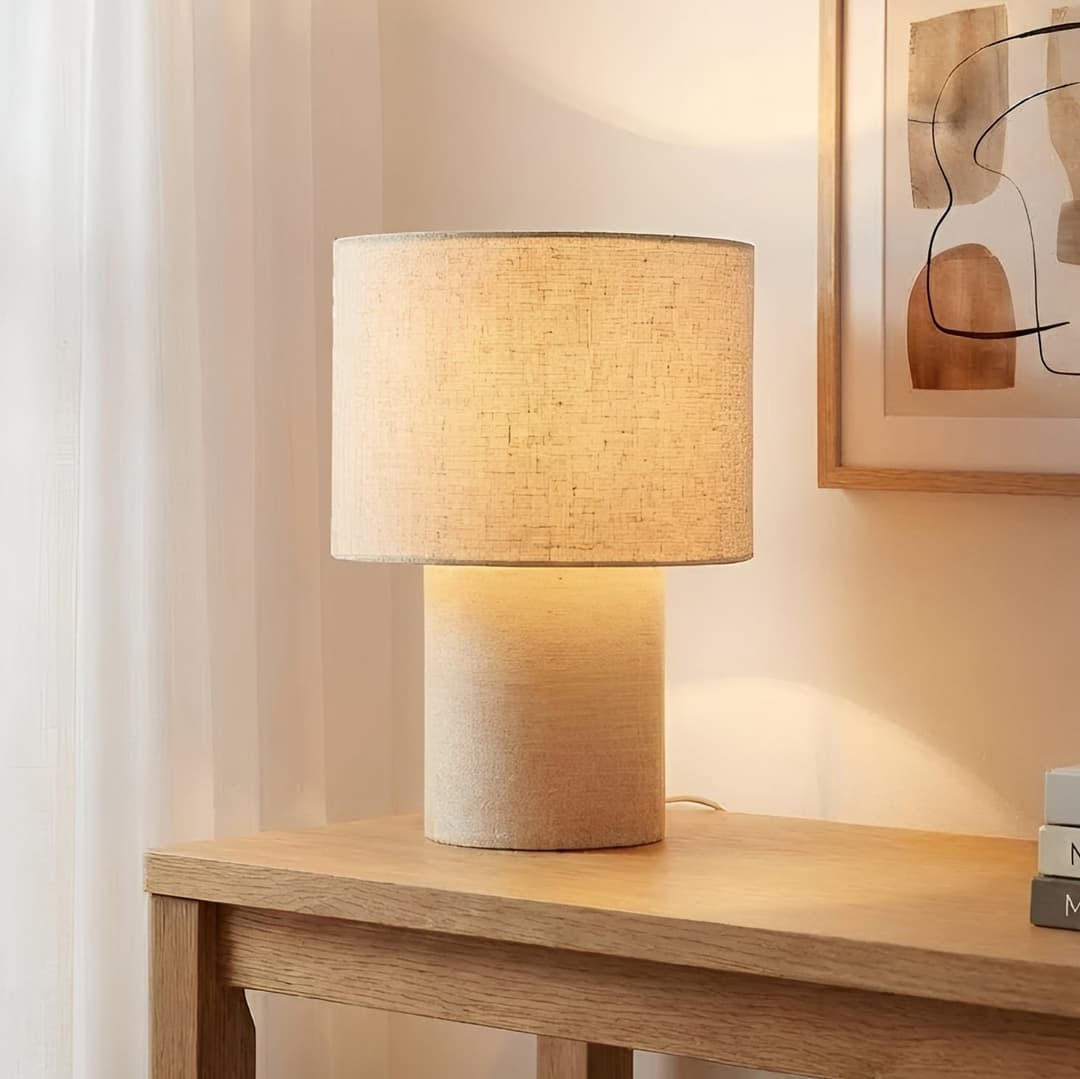 Elfie Tischleuchte, beige, E27, Ø 23 cm, Leinen - Lindby - Wohnzimmer - Skandinavisch - Stoff / Textil - Einflammig
