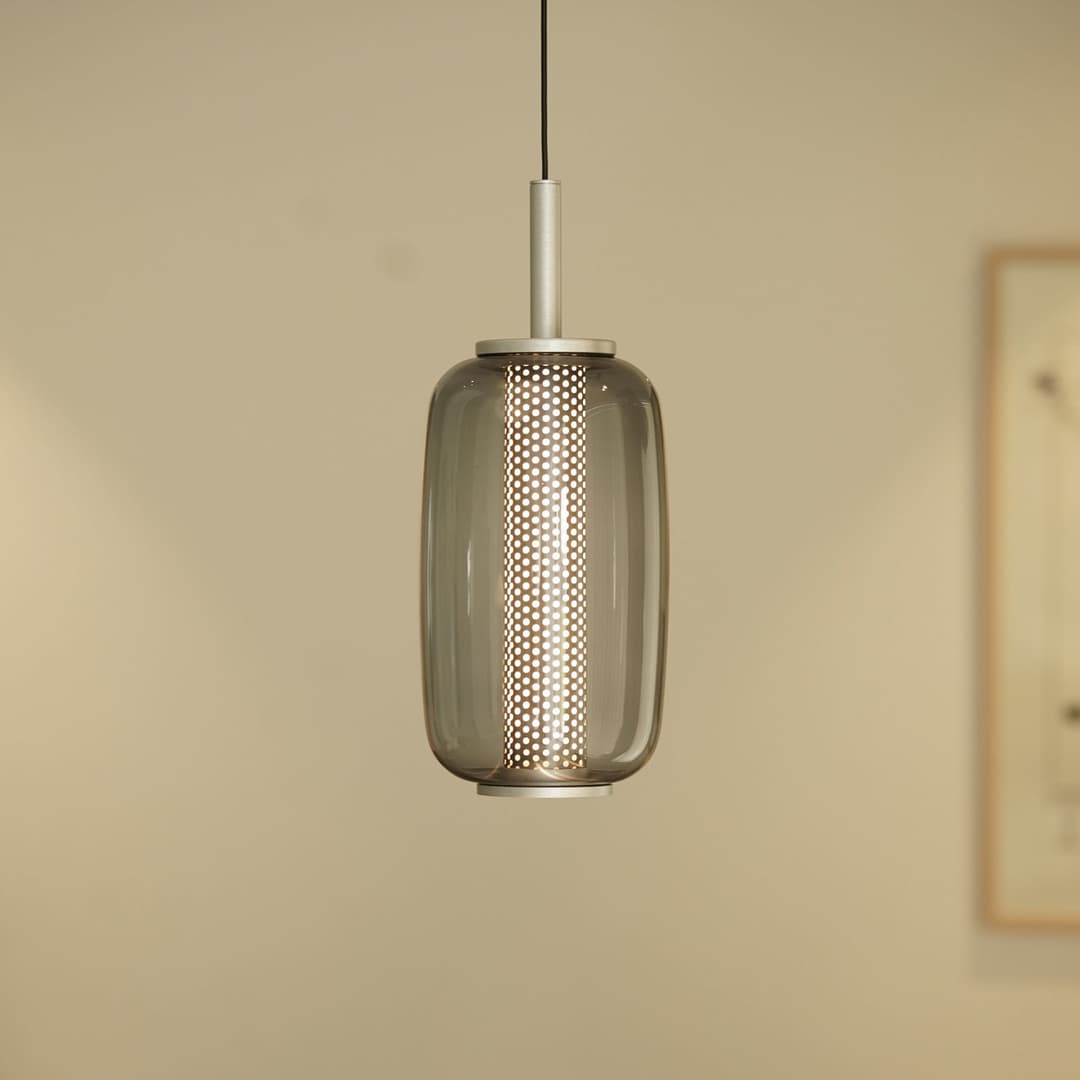 MIDNIGHT LED-Hängeleuchte, Glas, titan, Ø 12,8 cm - Antidark - Wohnzimmer - Design - Zylinder