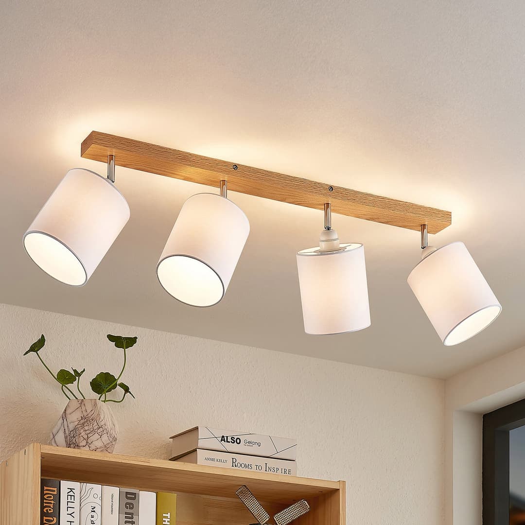 Lindby Deckenstrahler Imarin, 81 cm, weiß, 4-flammig, Holz Imarin - Wohnzimmer - Skandinavisch - Mehrflammig