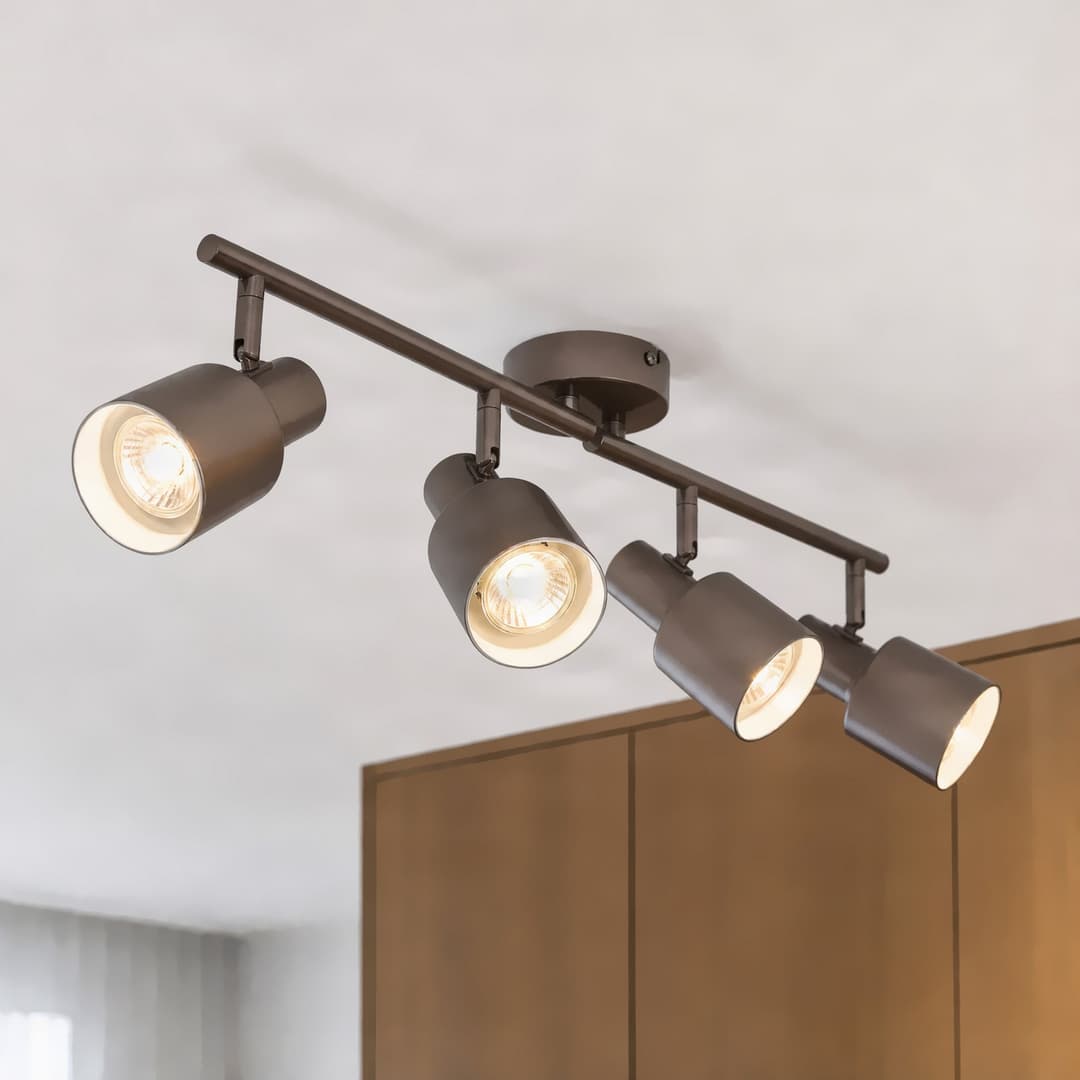 Ovelia Deckenstrahler, vierflammig, braun, 82 cm, Metall, E27 - Lindby - Wohnzimmer - Modern - Mehrflammig